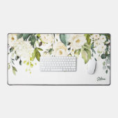 Witte Aquarel Hydrangea en Rozen Gepersonaliseerd Bureaumat (Keyboard & Muis)