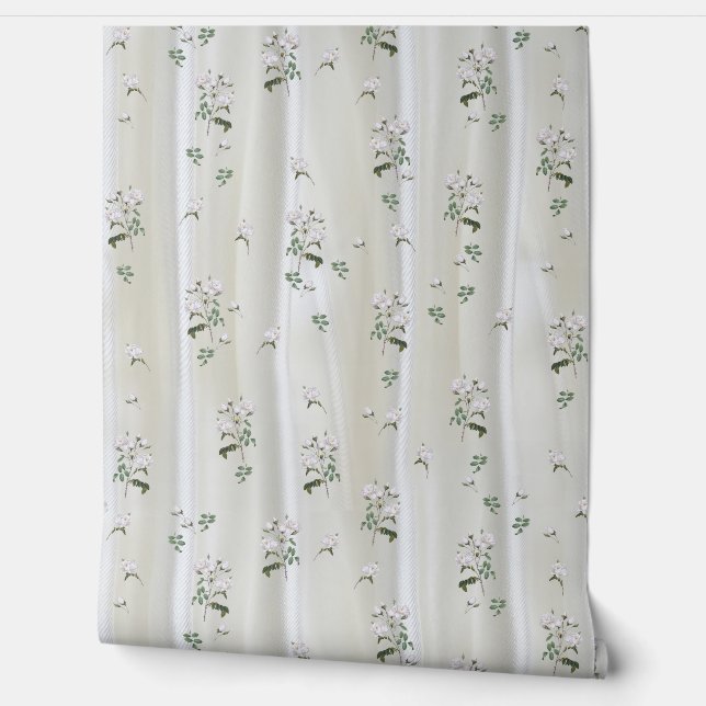 Witte aquarel Rozen geschilderd op Champagne Silk Behang (Afrollen)