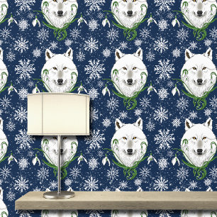 Witte Arctische Wolf Sneeuwklokbloemen Behang