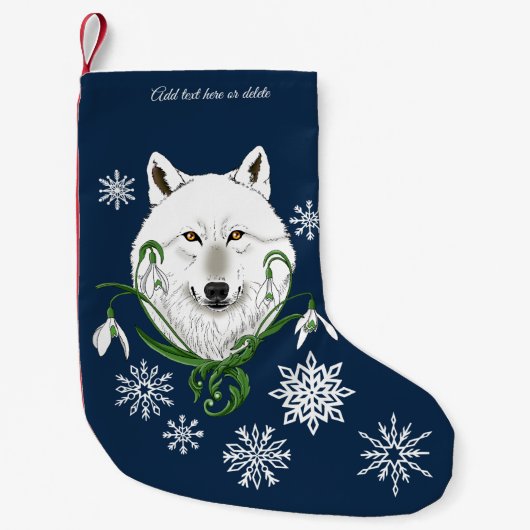 Witte Arctische Wolf Sneeuwklokbloemen Kleine Kerstsok (Voorkant)