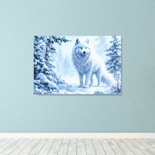 Witte Arctische wolf winterlandschapsontwerp Canvas Afdruk (Insitu (Houten vloer))