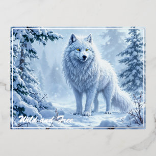 Witte Arctische wolf winterlandschapsontwerp Folie Feestdagen Briefkaart