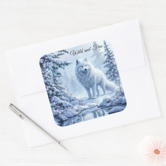Witte Arctische wolf winterlandschapsontwerp Vierkante Sticker