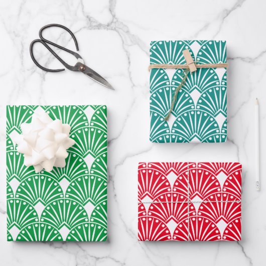 Witte art-deco patroon aangepaste achtergrond inpakpapier vel (Voorkant)