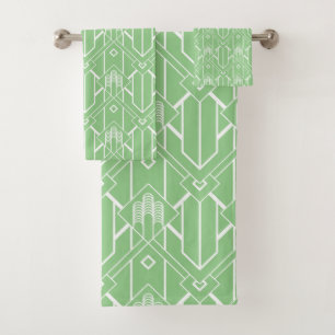 Witte Art Deco-patroon nr. 3 op lichtgroen Bad Handdoek