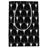 Witte Art Deco patroon op zwart Medium Cadeauzakje (Voorkant)