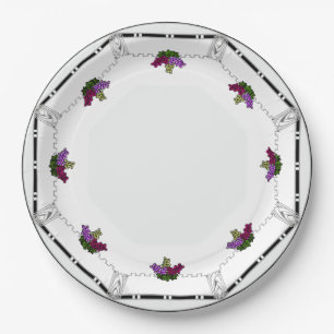 Witte Art Deco - Zwart, Zilver, Violet druiven gre Papieren Bordje