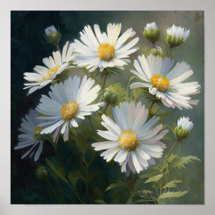 Witte Aster Bloem Art Print Poster