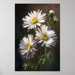 Witte Aster Bloem Art Print Poster