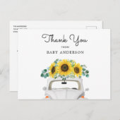 Witte auto en zonnebloemen dank u briefkaart (Voorkant / Achterkant)