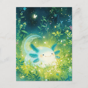 Witte Axolotl in Magische Fonkelende Nacht Tuin Briefkaart