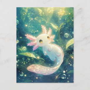 Witte Axolotl Zwemt in Magische Watertuin Briefkaart