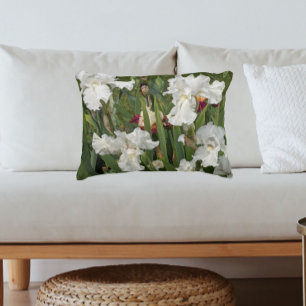 Witte baardbloesem Iris Blooms Floral Accent Kussen