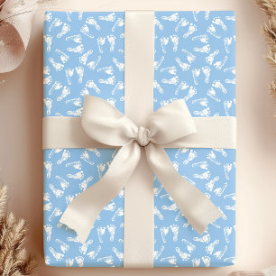Witte babyvoetjes op een blauwe achtergrond voor b cadeaupapier
