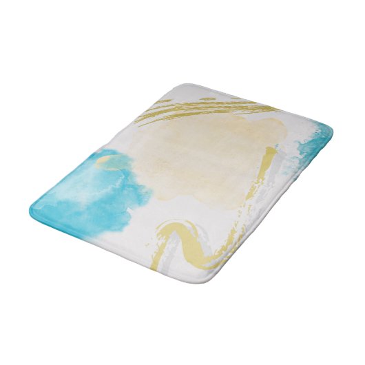 Witte badmat met troebel blauw en beige accenten (Gekanteld)