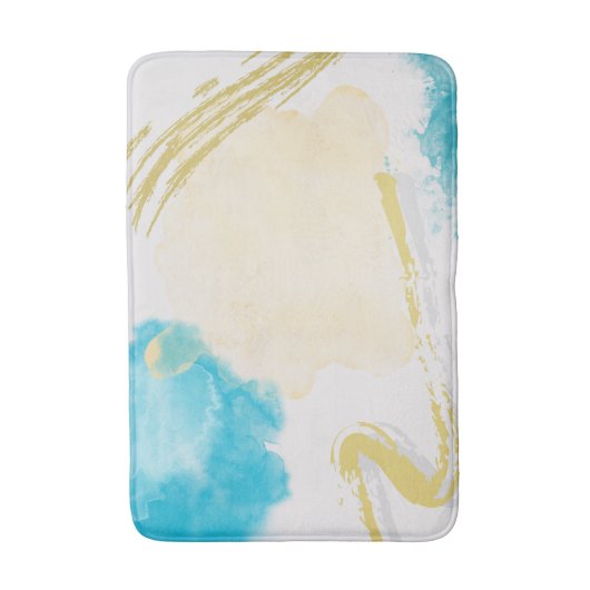 Witte badmat met troebel blauw en beige accenten (Voorkant Verticaal)