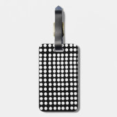 Witte bagtag met polkadots en leren riem bagagelabel (Achterkant verticaal)