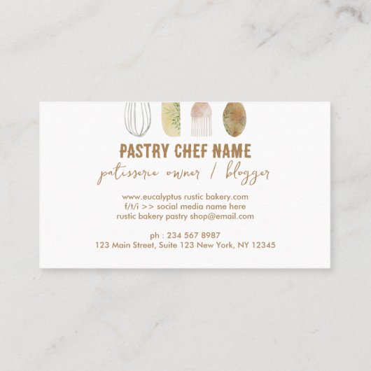 Witte bakkerij Rustic cake decoratie Visitekaartje (Achterkant)