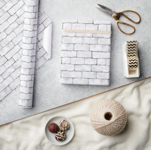 Witte Bakstenen Cadeaupapier (Crafts)