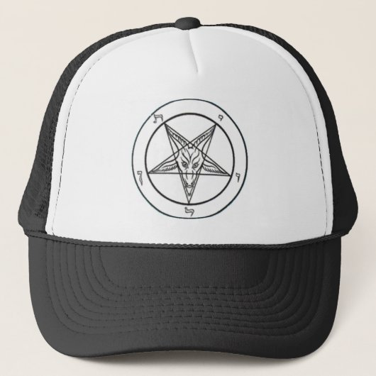 Witte Baphomet Trucker Hoed Pet (Voorkant)