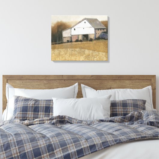 Witte Barn-Uitzicht Canvas Afdruk (Insitu (Slaapkamer))