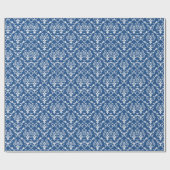 Witte Baroque Dammaskers Aangepaste Blauwe Achterg Cadeaupapier (Vlak)