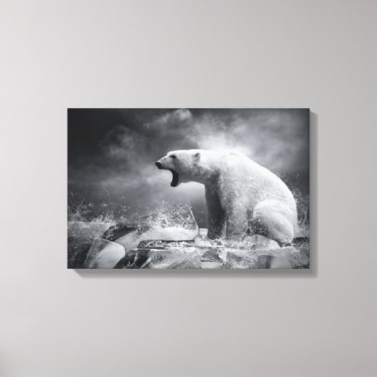 Witte Beer Hunter op ijs in water Canvas Afdruk (Voorkant)