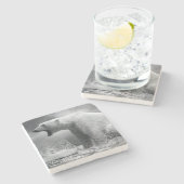 Witte Beer Hunter op ijs in water Stenen Onderzetter (Zijkant)