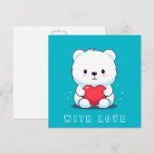 Witte beer met een hart, gepersonaliseerd kaart (Voorkant / Achterkant)