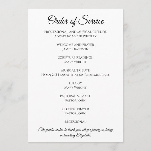 Witte begrafenis of viering van het leven programma (Achterkant)