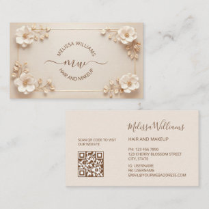 Witte Beige 3D Bloemen Initialen Visitekaartje