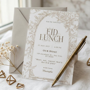 Witte Beige Bloemrijke Boog Botanische Eid Lunchfe Kaart