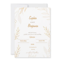 Witte Beige Elegante Bloemen Bruiloft Uitnodiging