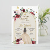 Witte Beige en Marsala Vlinder Mis Quince Kaart (Staand voorkant)