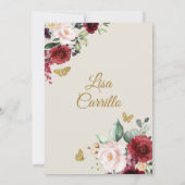 Witte Beige en Marsala Vlinder Mis Quince Kaart (Achterkant)