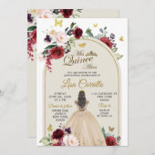 Witte Beige en Marsala Vlinder Mis Quince Kaart (Voorkant / Achterkant)