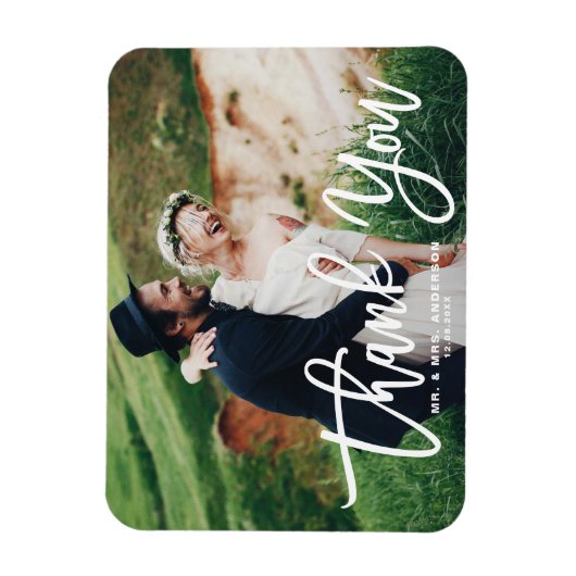 Witte belettering Moderne foto bruiloft Dank u Magneet (Verticaal)