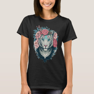 Witte Bengaalse Tijger Bloemenkroon Bloemendier T-shirt