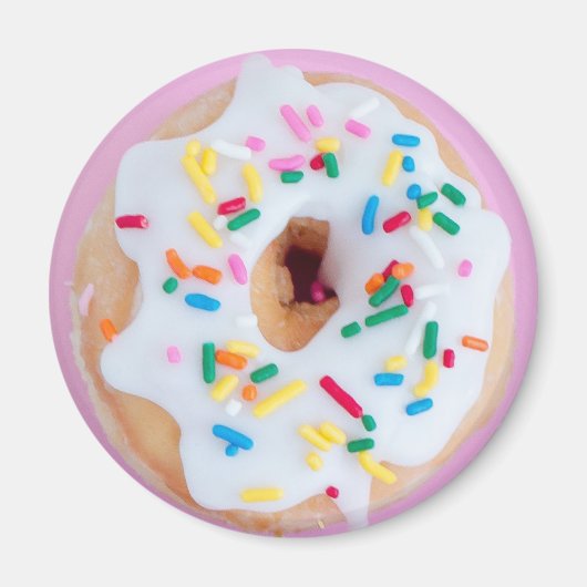 Witte berijpende sprinkles donut magneet (Voorkant)