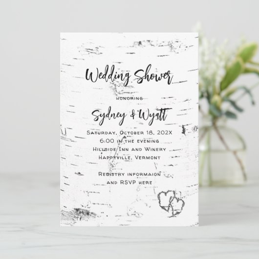 Witte Berk Bark bruiloft douche uitnodiging (Staand voorkant)