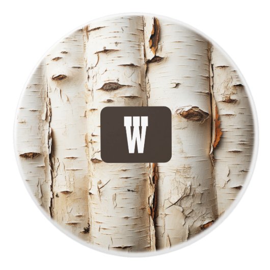 Witte berk bast rustiek land keramische knop (Voorkant)