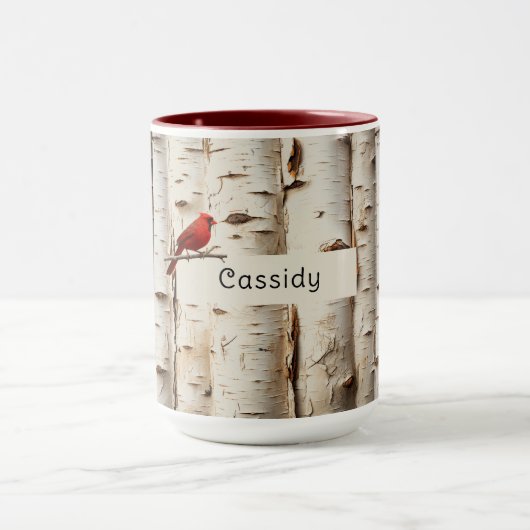 Witte berk bomen mooie kardinaal vogel mok (Midden)