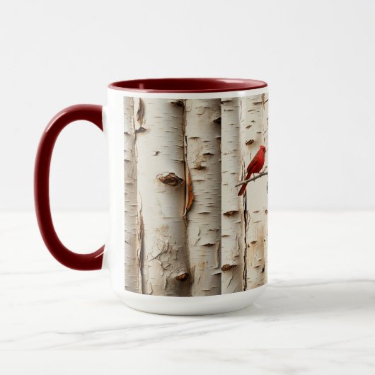 Witte berk bomen mooie kardinaal vogel mok (Links)