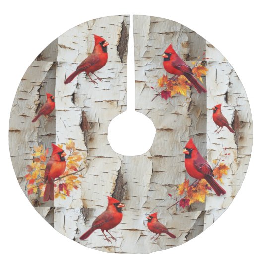 Witte Berkboom Rode Kardinalen Kerstboom Rok (Voorkant)