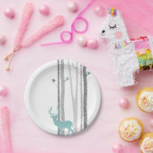 Witte Berken Bomen met Herten en Vogels Papieren Bordje (Feest)