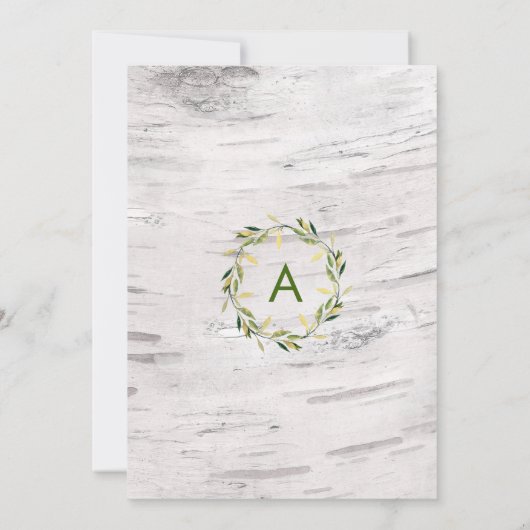 Witte Berken Hout Rustiek Land Krans Bruiloft Kaart (Achterkant)