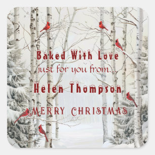 Witte berkenbomen Winter Forest rode kardinalen Vierkante Sticker