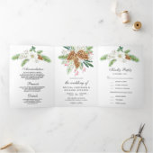 Witte bessen dennenappels 3 in 1 Kerstmis bruiloft Drieluik Uitnodiging (Binnen)