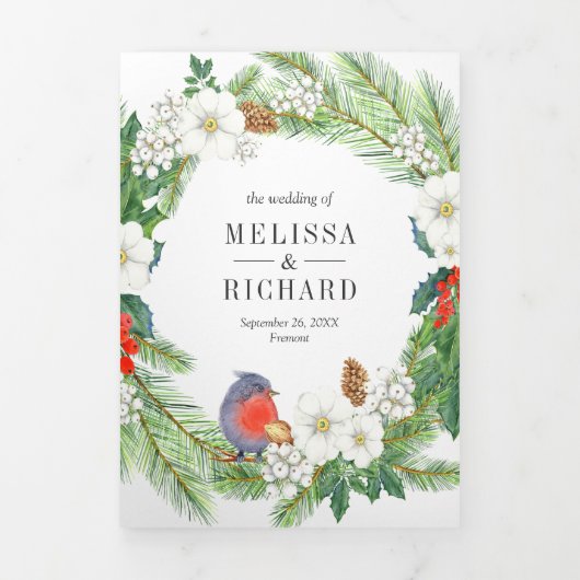 Witte bessen dennenappels 3 in 1 Kerstmis bruiloft Drieluik Uitnodiging (Cover)