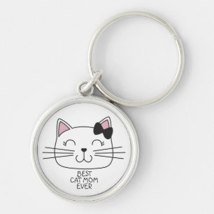 Witte beste kat mama ooit met knuffel cartoon poes sleutelhanger